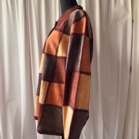 Denim & Co Womens Large Multicolor Leather Patchwork Jacket w/Crochet Seams - Picture 4 of 12